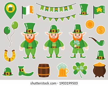 Set of stickers for the holiday of St. Patrick.