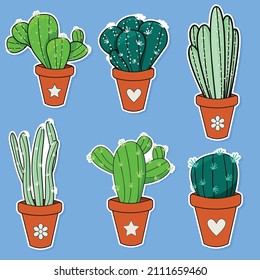 Set of stickers Home plants - cacti in pots.