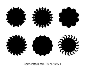 Conjunto de pegatinas con una imagen de formación de estrellas o rayos solares. Etiquetas antiguas, pegatinas. Elementos de diseño. Ilustración vectorial.