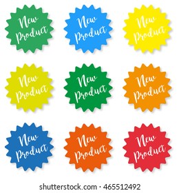 Set of stickers with the inscription new product on a white background