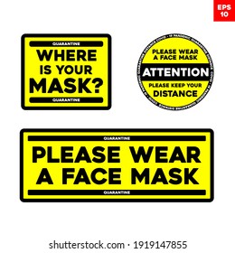 set of stickers with an inscriptions for security measures during a pandemic, isolated on the white background