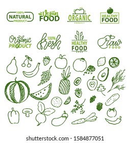 Set of stickers and labels for fresh food market or product. Natural and organic food