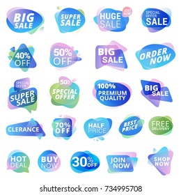 Set of stickers and labels for sale, product promotion, special offer, shopping. Isolated vector illustrations for web design and marketing material.