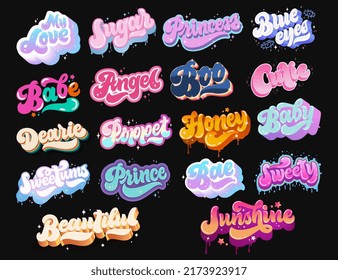 A set of stickers for a laptop. Hand-drawn lettering. It can be used for T-shirts, stickers, greeting cards. The illustration is carefully digitized and ready for use. Vector illustration.