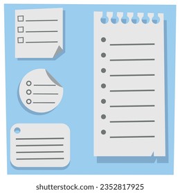 set of stickers with a list, organization in a notebook, elements for a diary, vector, sticker with a shadow