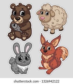 A set of stickers with the little animals. Vector isolated illustration.