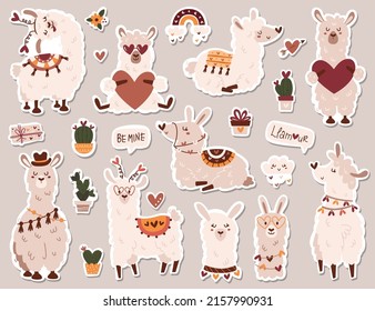 Set of stickers with llamas. Vector illustration for notebooks, greeting cards and scrapbooking