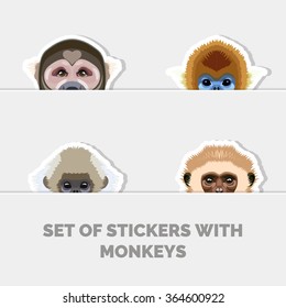 Set of stickers with monkeys. Creative illustrations. Set of cute monkeys faces. EPS 10