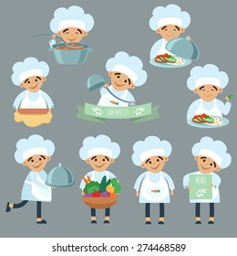 Set of stickers with nine a little cooks