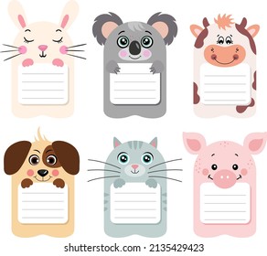 Set of stickers notebook and school label animal company
