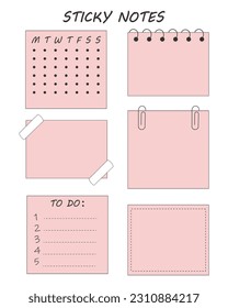 A set of stickers for notes with clips. Icons, flat design, vector