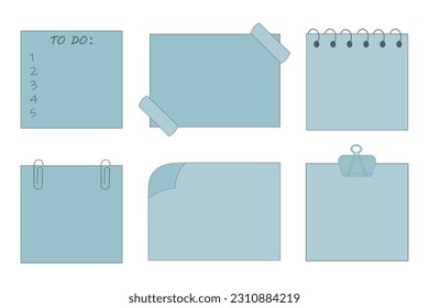 A set of stickers for notes with clips. Icons, flat design, vector