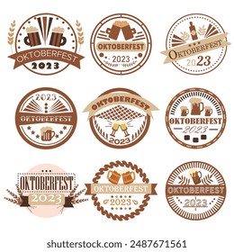 Set of stickers for Oktoberfest 2023 on white background