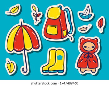 A set of stickers on an autumn theme. Simple vector drawing