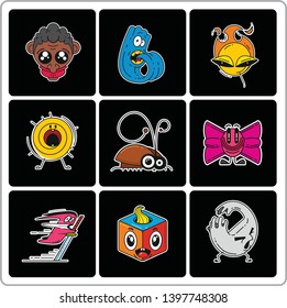 Set of stickers on black background