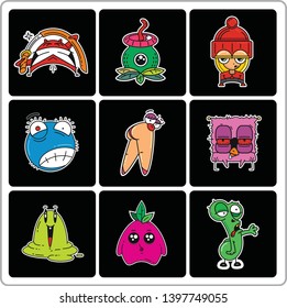 Set of stickers on black background