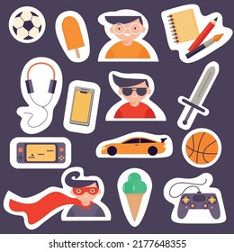 A set of stickers on the theme of a boy.