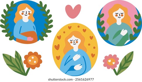 a set of stickers on the theme of motherhood