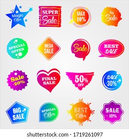 Set of stickers on the topic of discounts. Sale in vector.