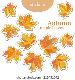 Set stickers with orange autumn maple leaves