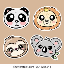 Set of stickers: panda, koala, lion, sloth.