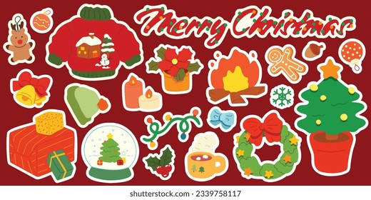 Set of stickers for a peaceful and warm Christmas