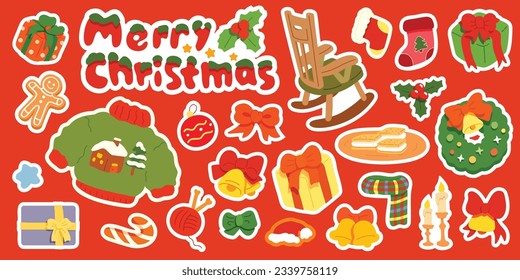 Set of stickers for a peaceful and warm Christmas