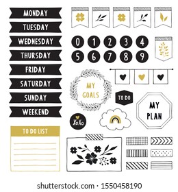 Set of stickers for planner and notebook. Vector labels. Isolated illustration.