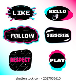 Set of stickers for a popular social network. Black - blue  -pink sticker on white background. Modern advertising social media design. Vector illustration