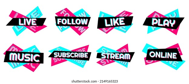 Set of stickers for a popular social network. Black - blue  - pink sticker on white background. Modern advertising social media design. Vector illustration