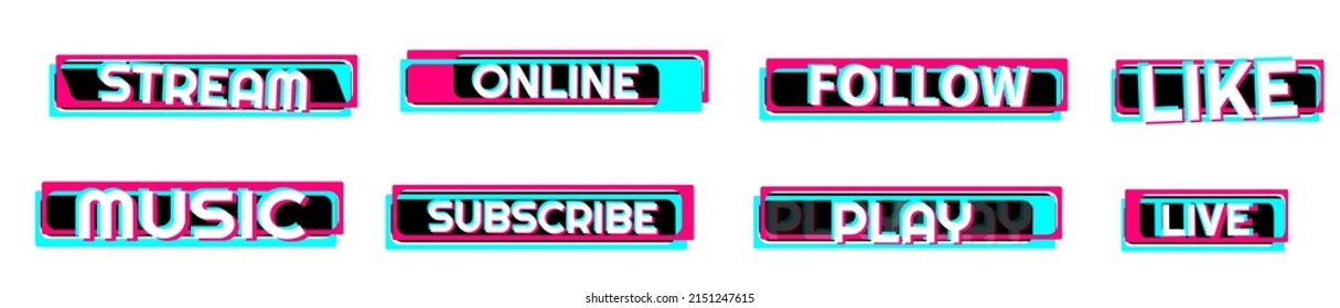 Set of stickers for a popular social network. Black - blue  - pink sticker on white background. Modern advertising social media design. Vector illustration