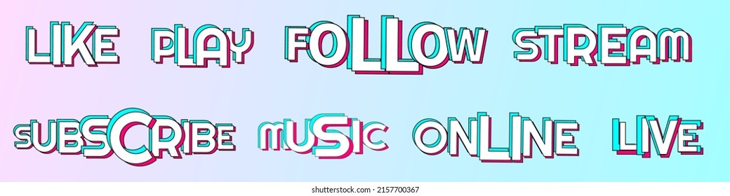 Set of stickers for a popular social network. Black - blue  - pink sticker on gradient background. Modern advertising social media design. Vector illustration