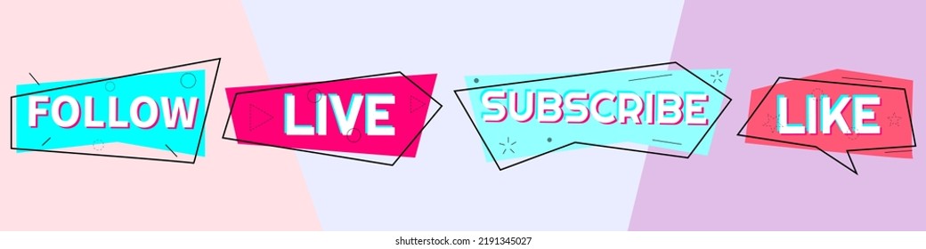 Set of stickers for a popular social network. Black - blue  - pink sticker on white background. Modern advertising social media design. Vector illustration