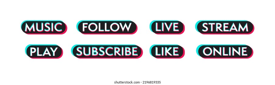 Set of stickers for a popular social network. White - blue - pink sticker on black background. Modern advertising social media design. Vector illustration