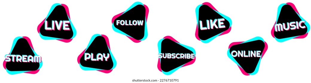 Set of stickers for a popular social network. Black - blue  - pink sticker on white background. Modern advertising social media design. Vector illustration