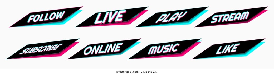 Set of stickers for a popular social network. Black - blue  - pink sticker on white background. Modern advertising social media design. Vector illustration