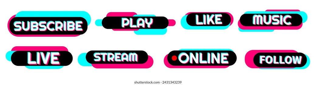 Set of stickers for a popular social network. Black - blue  - pink sticker on white background. Modern advertising social media design. Vector illustration