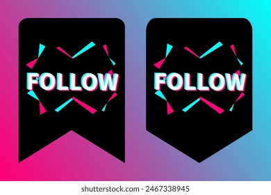 Set of stickers for a popular social network. Black - blue  - pink sticker on gradient background. Modern advertising social media design. EPS10