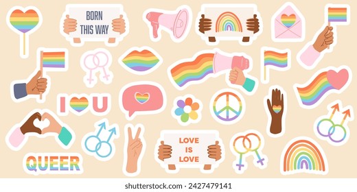 Set of stickers, Pride month concept, gender equality, people diversity.