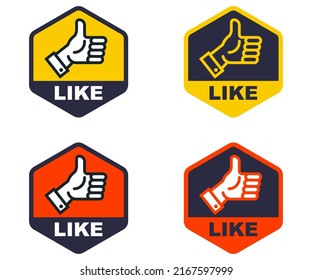 a set of stickers to put a like. the icon is a thumbs up. flat vector illustration.