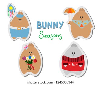 A set of stickers with rabbits at different times of the year.