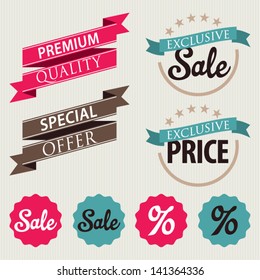 Set of stickers and ribbons, discount sale badge concept, vector illustration
