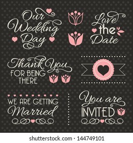 Set of stickers and ribbons, wedding design elements, vector illustration