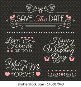 Set of stickers and ribbons, wedding design elements, vector illustration