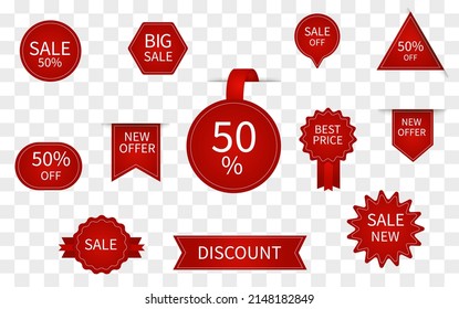 Set stickers Sale. Collection of graphic elements for designing online store website. Special offers and discounts, goods promotion. Cartoon flat vector illustrations isolated on transparent backdrop