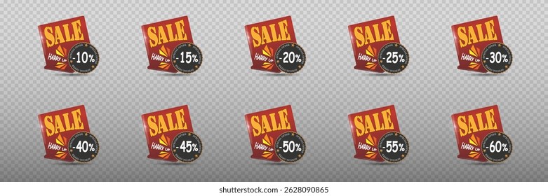Set of stickers, sale and discounts, and labels.