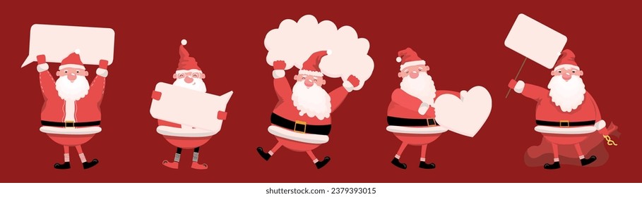 Set of stickers with Santa Claus on red background