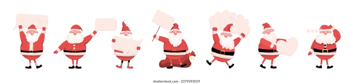 Set of stickers with Santa Claus on white background