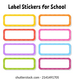 Set stickers for school. Empty template. Name tags, gift labels. Perfect for folders, daily journals, notebooks, lunch bags, pencil boxes. Rectangular label. Color vector isolated illustration.