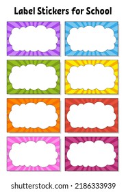 Set stickers for school. Empty template. Name tags, gift labels. Perfect for folders, daily journals, notebooks, lunch bags, pencil boxes. Rectangular label. Color vector isolated illustration.